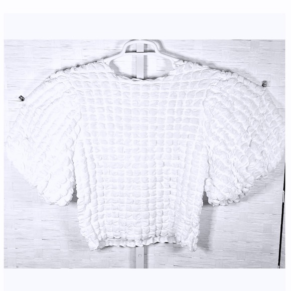 Eri+ali Tops - ANTHROPOLOGIE ERI + ALI TEXTURED BUBBLE PUFF SLEEVE BLOUSE TOP WHITE SIZE MEDIUM